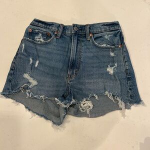 Abercrombie & Fitch Curvy High Rise Mom Shorts Distressed